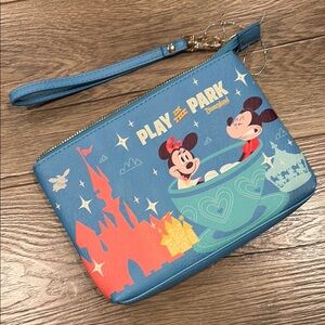 Disney Blue Wristlet with Mickey and Minnie
